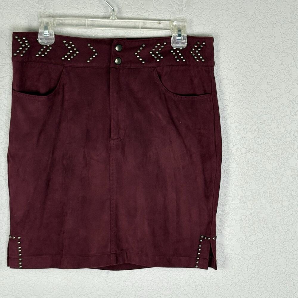 Idyllwind Mini Skirt Faux Suede Studded Western Whimsigoth Cowboy Maroon Size L